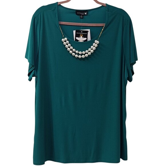 Antthony: 2-pc Short Sleeve Pant Set w/Removable Pearl Necklace, Size 2X, Green - Picture 2 of 10